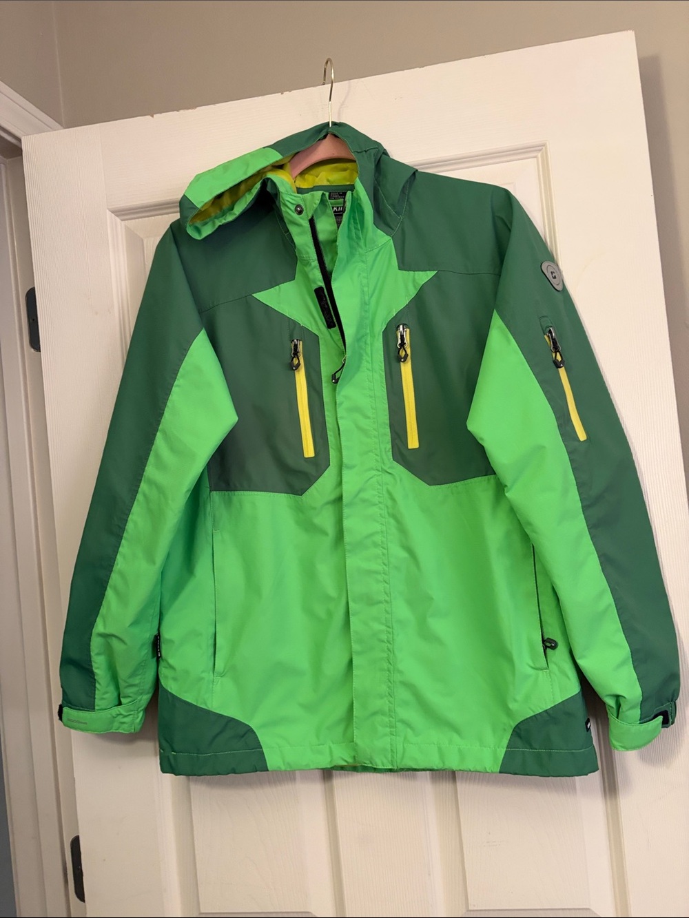 Kids Two-Tone Green Waterproof Hooded Rain Jacket